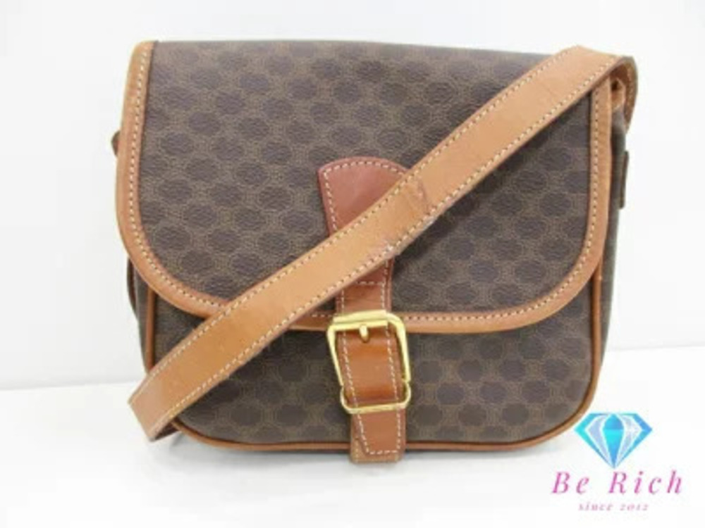 Celine Macadam Brown Leather Crossbody Shoulder Bag